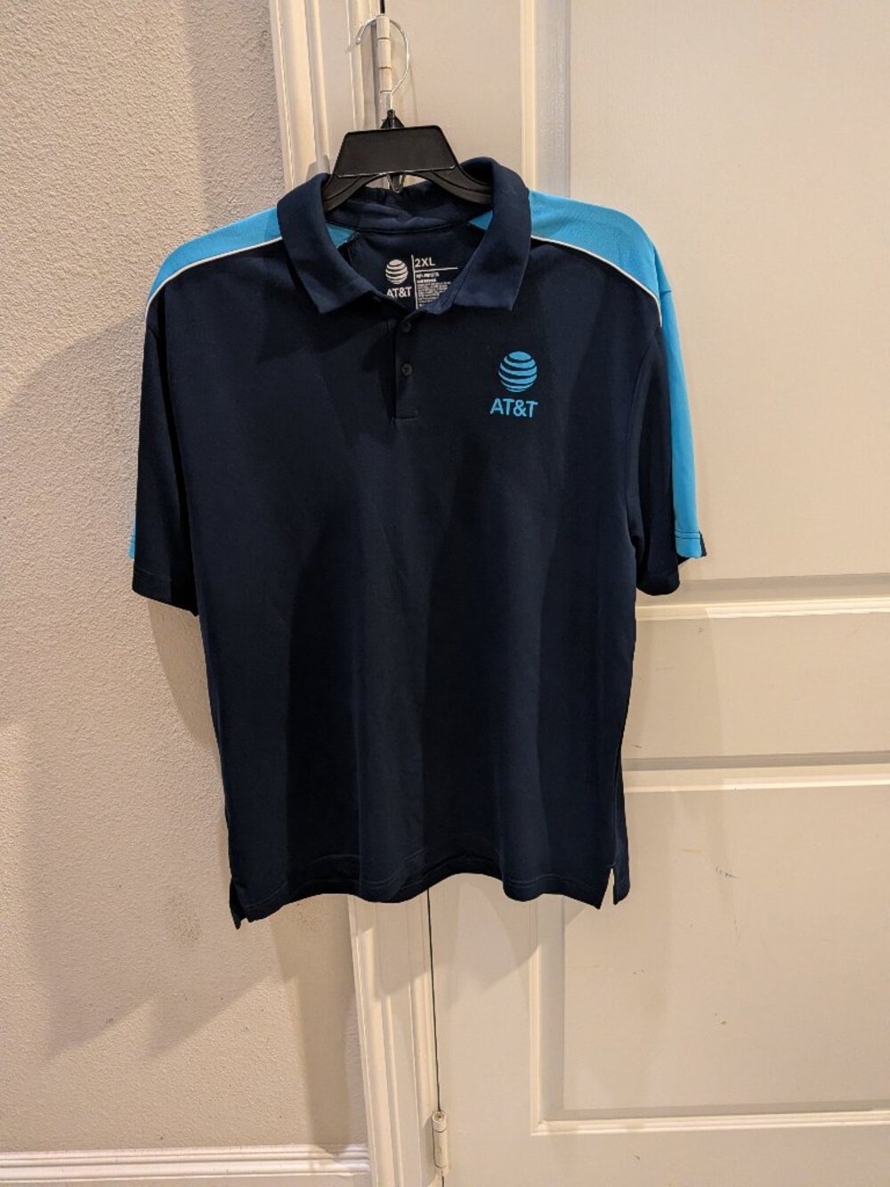 AT&T Employee Polo Shirt Mens 2XL Blue stripe Short Sleeve Uniform Work Wear